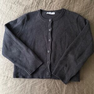 Zara Charcoal Gray Cotton Crewneck Cardigan